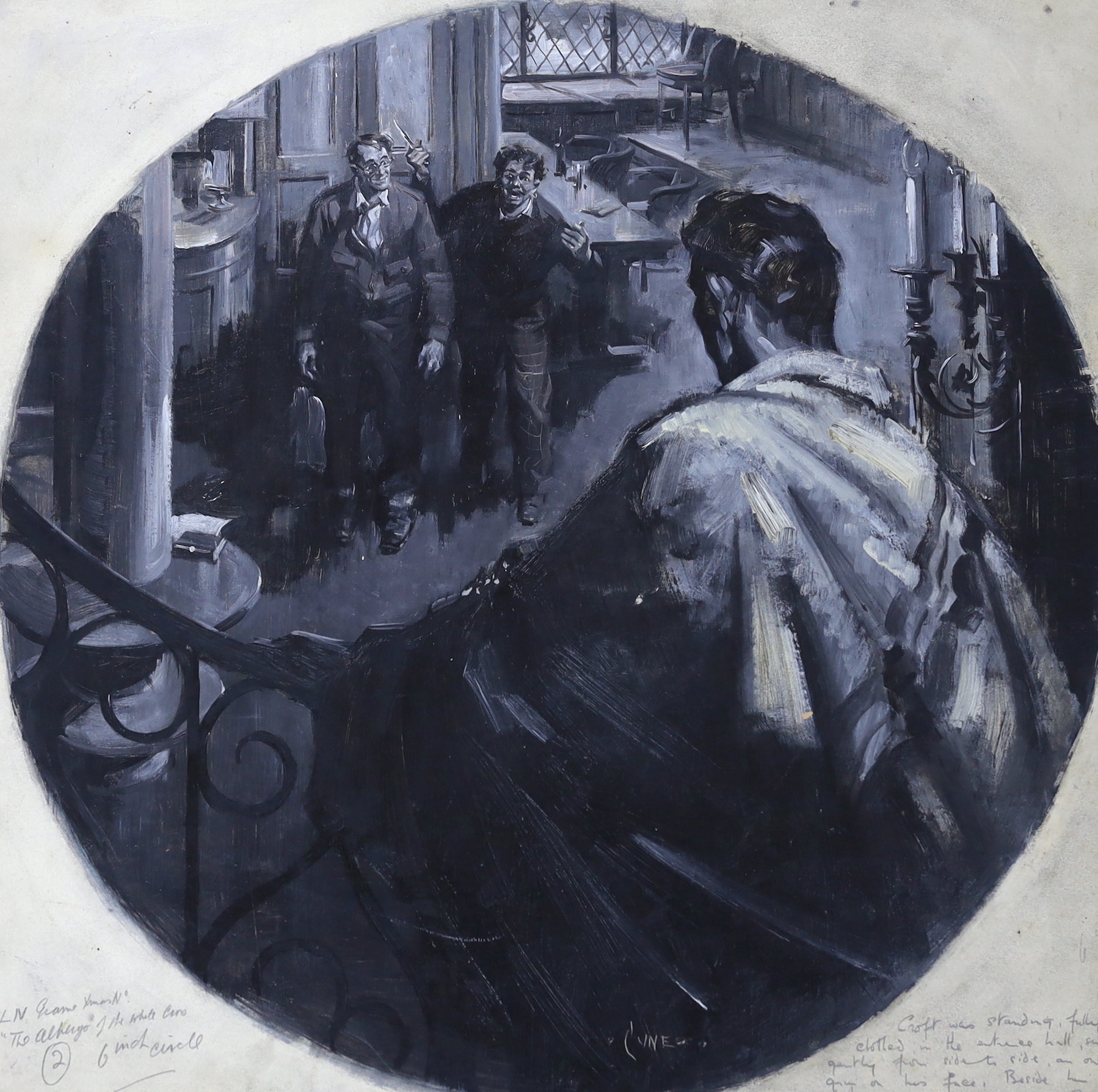 Terence Tenison Cuneo (1907-1996), oil on board, Illustration for the Illustrated London News Christmas Edition 'The Alfrego of the White', painted tondo, signed, 50 x 50.5cm, unframed